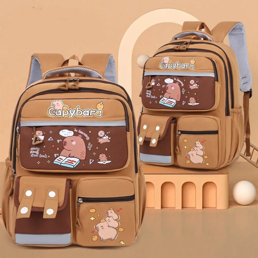 Large Capacity Capybara Backpack Nylon Multi Pocket Cute Animal Bookbag Korean Style Lightweight Student School Bag Gifts