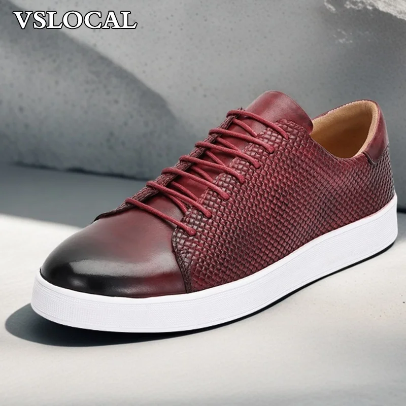Luxury Brand Men Real Leather Shoes Coffee Lace up Casual Mens Dress Shoes Comfortable Outdoor Daily Flat Shoes For Men