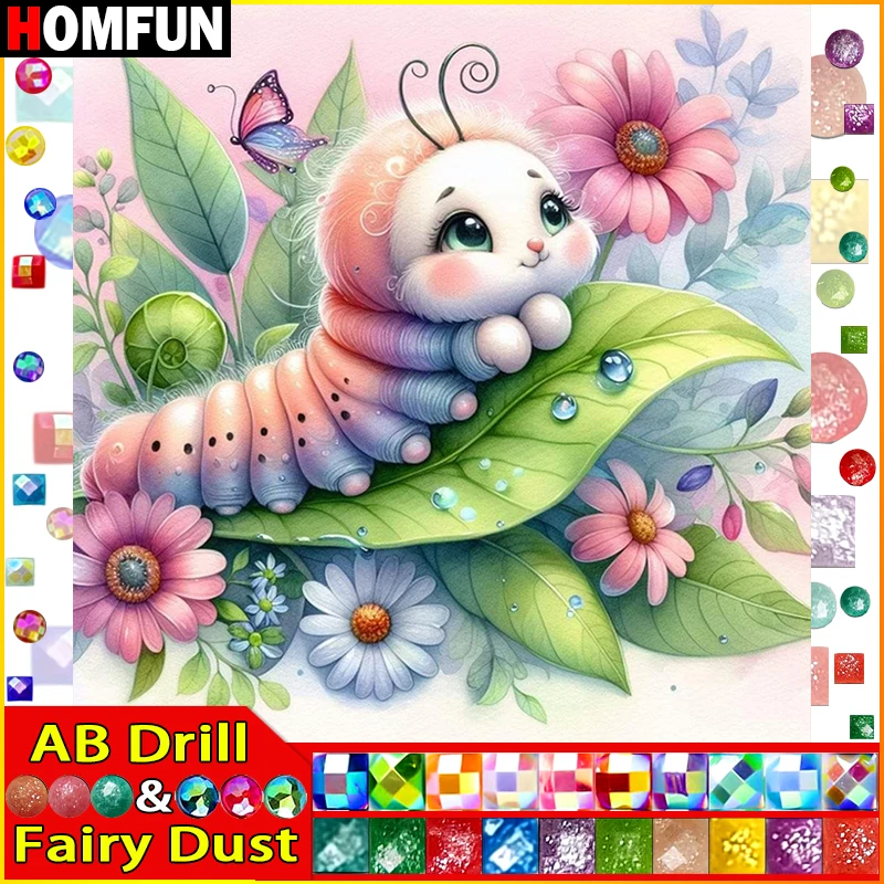 

HOMFUN Fairy Dust AB 5D Diy Diamond Painting Cross Stitch "Animal Caterpillar Flower" Home Decor Full Diamond Embroidery