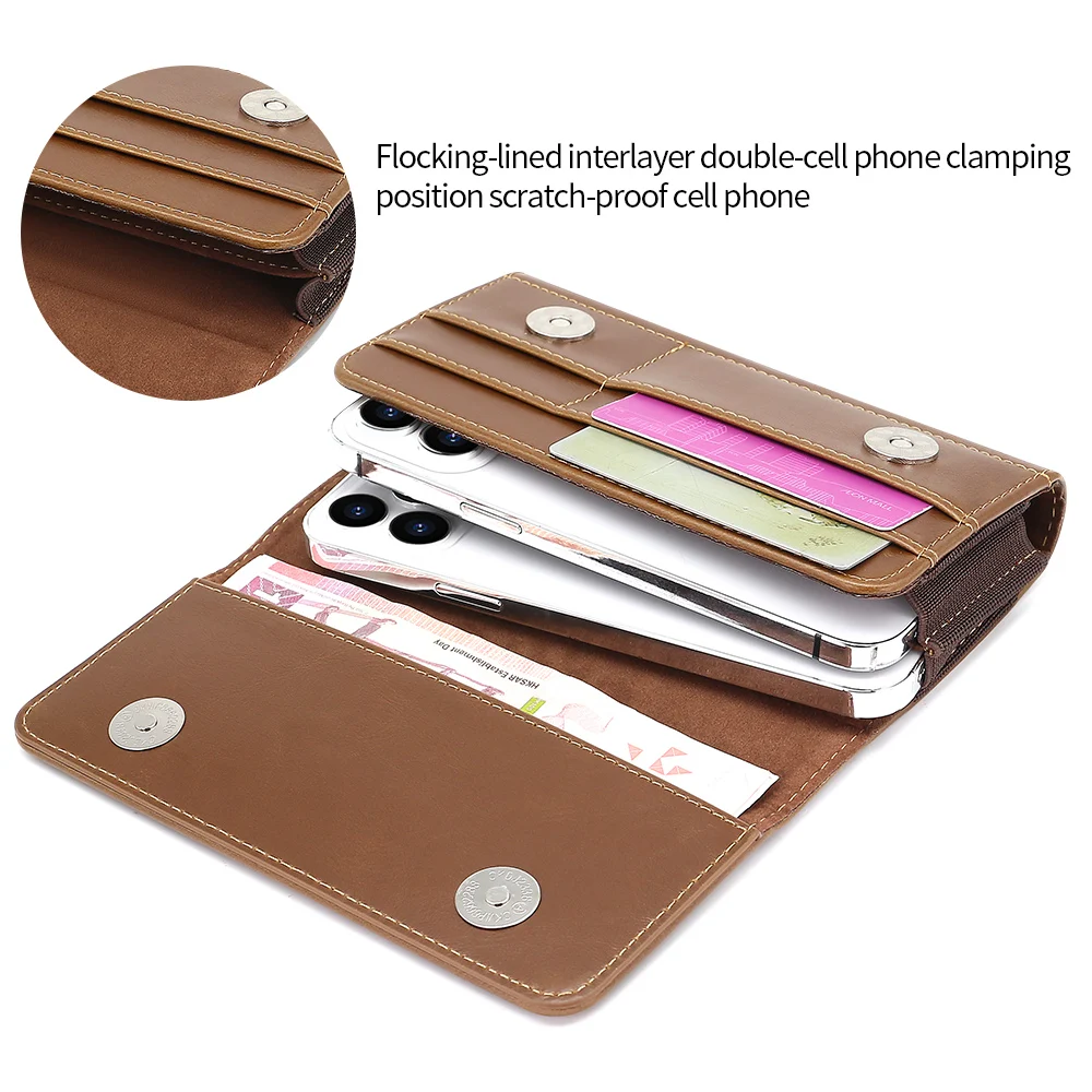 Universal Horizontal PU Leather Phone Pouch with Belt Clip Holster - Waist Bag for Cell Phones Dual Case Holder For iPhone 17 view 6