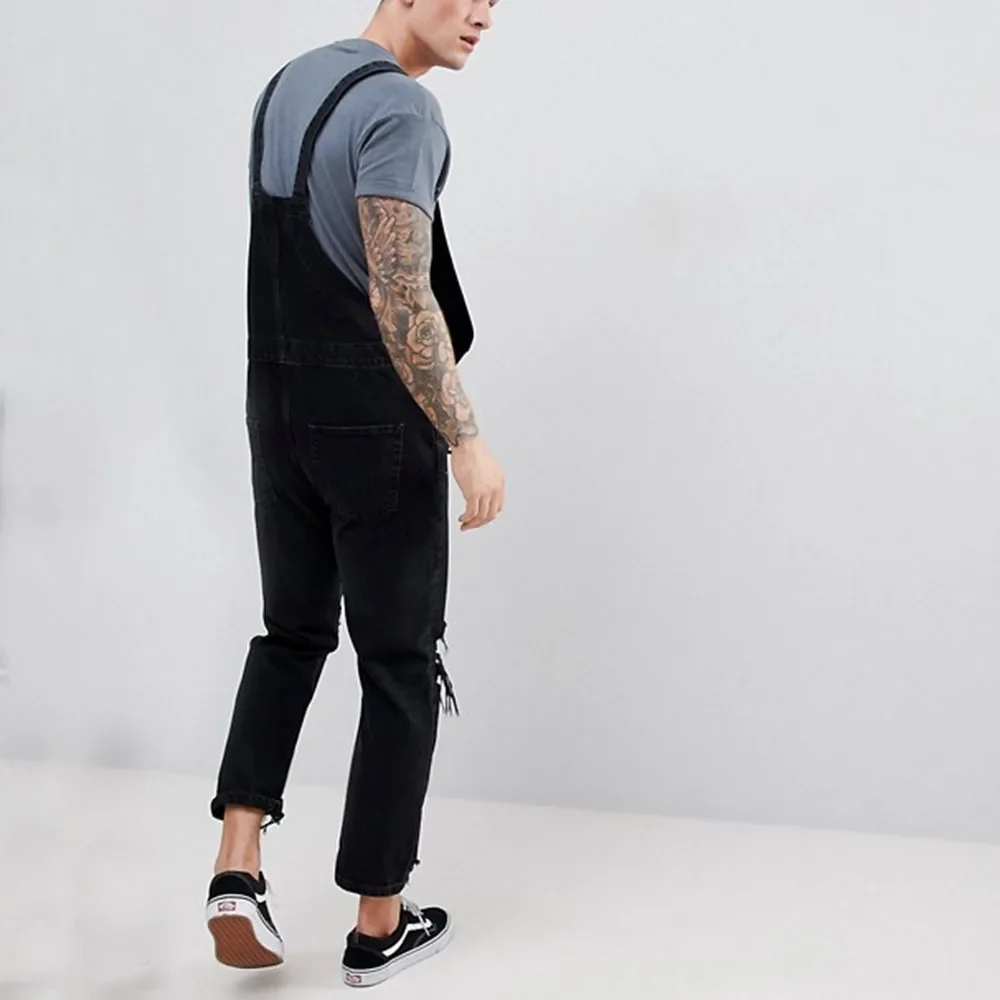 

Men's High Street Ripped Denim Bib Overalls Fashion Streetwear Destroyed Jeans Jumpsuits Distressed Suspender Pants For Male