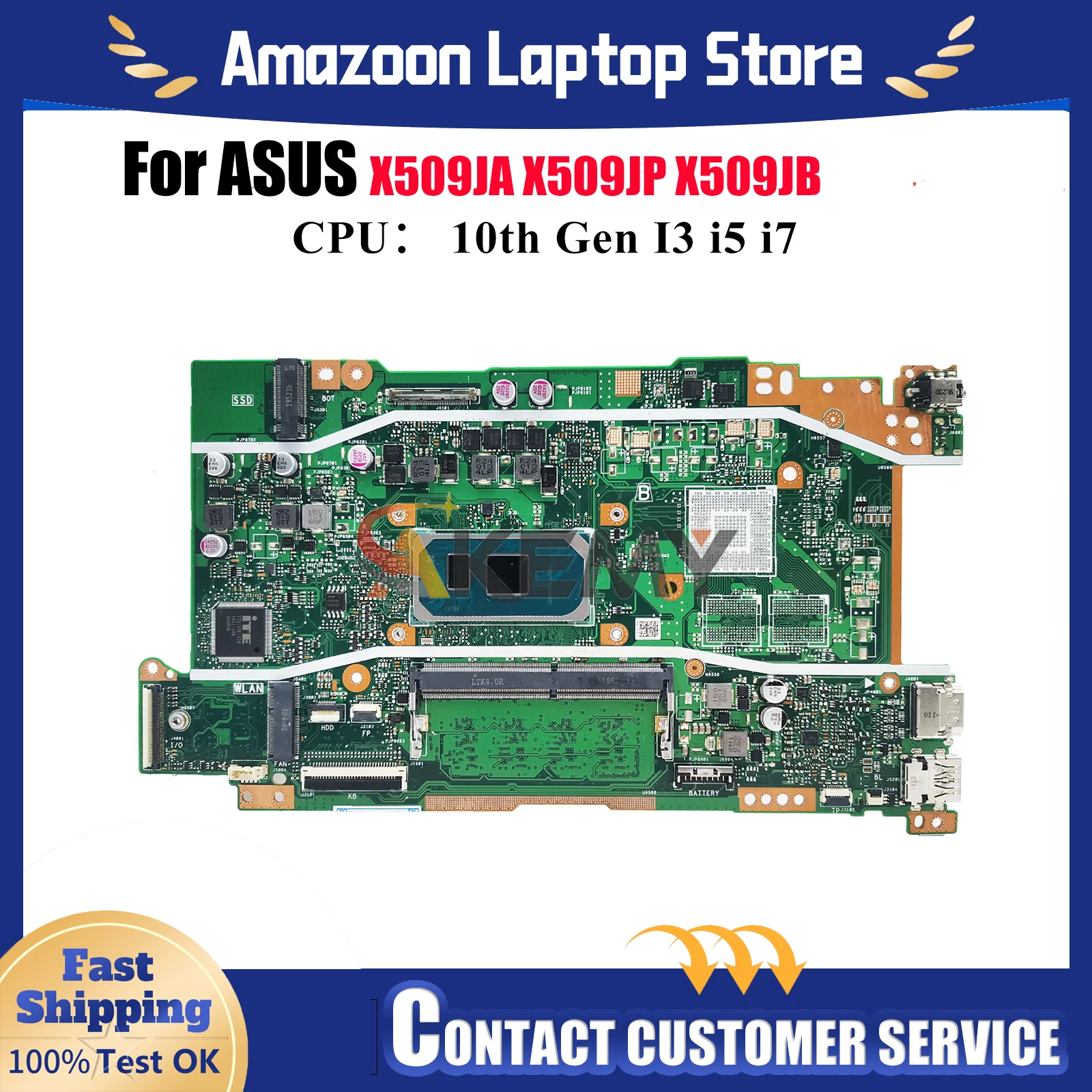 

X509JA Laptop Motherboard For ASUS X509JP P1510CJA A509J F509J X509JB X409J Mainboard 10th Gen I3 i5 i7 100% tests OK fast ship