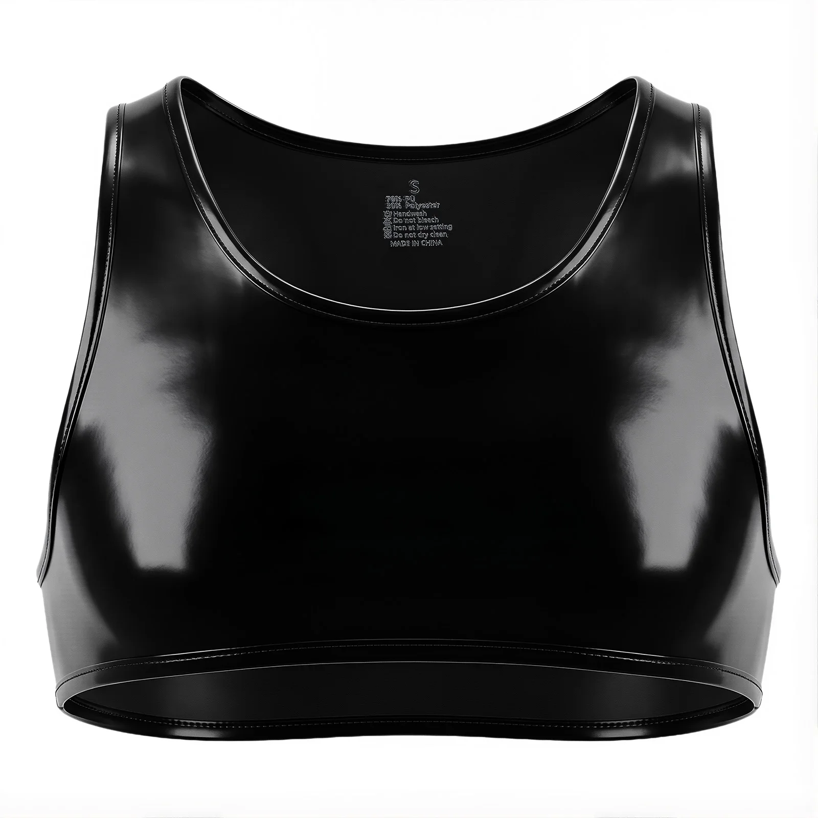 

Glossy PU Leather Crop Singlet Vest Top for Men Sleeveless Scoop Neck Showing Chest Muscle Wet Look Tank Top for Bodybuilding