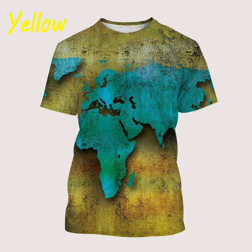 Retro Fashion African continent Printing Men\'s Street T-Shirt World map Trendy Short Sleeves tee