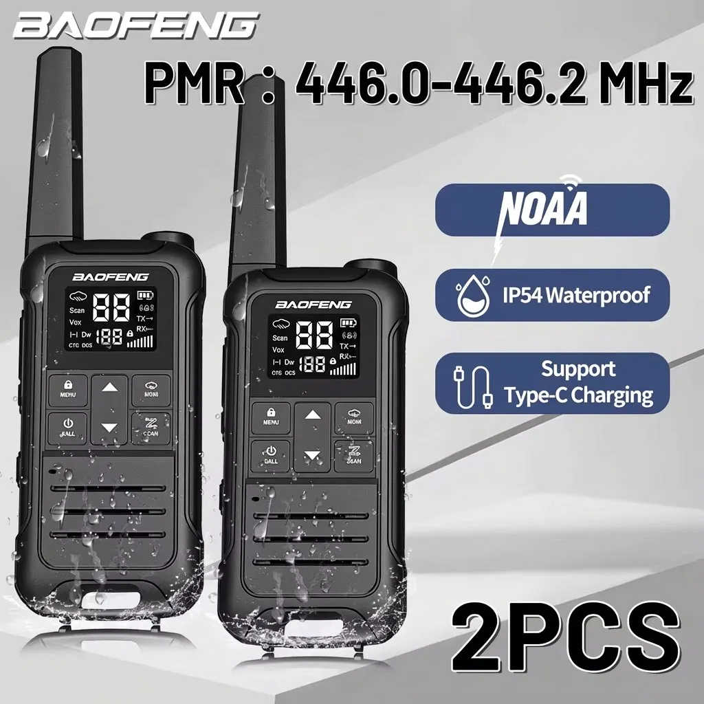 2 SZT. Baofeng F22 PMR 446MHz Mini Walkie Talkie Wodoodporne z Portem Type-C Bez Licencji NOAA Latarka Przenośne Radio Dwukierunkowe do Polowań
