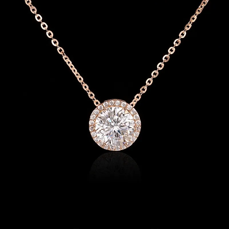 

S925 Sterling Silver 1-2ct Moissanite Pendent Necklace For Lady Adjustable White Pink Red Diamond Collarbone Chain Party Jewelry