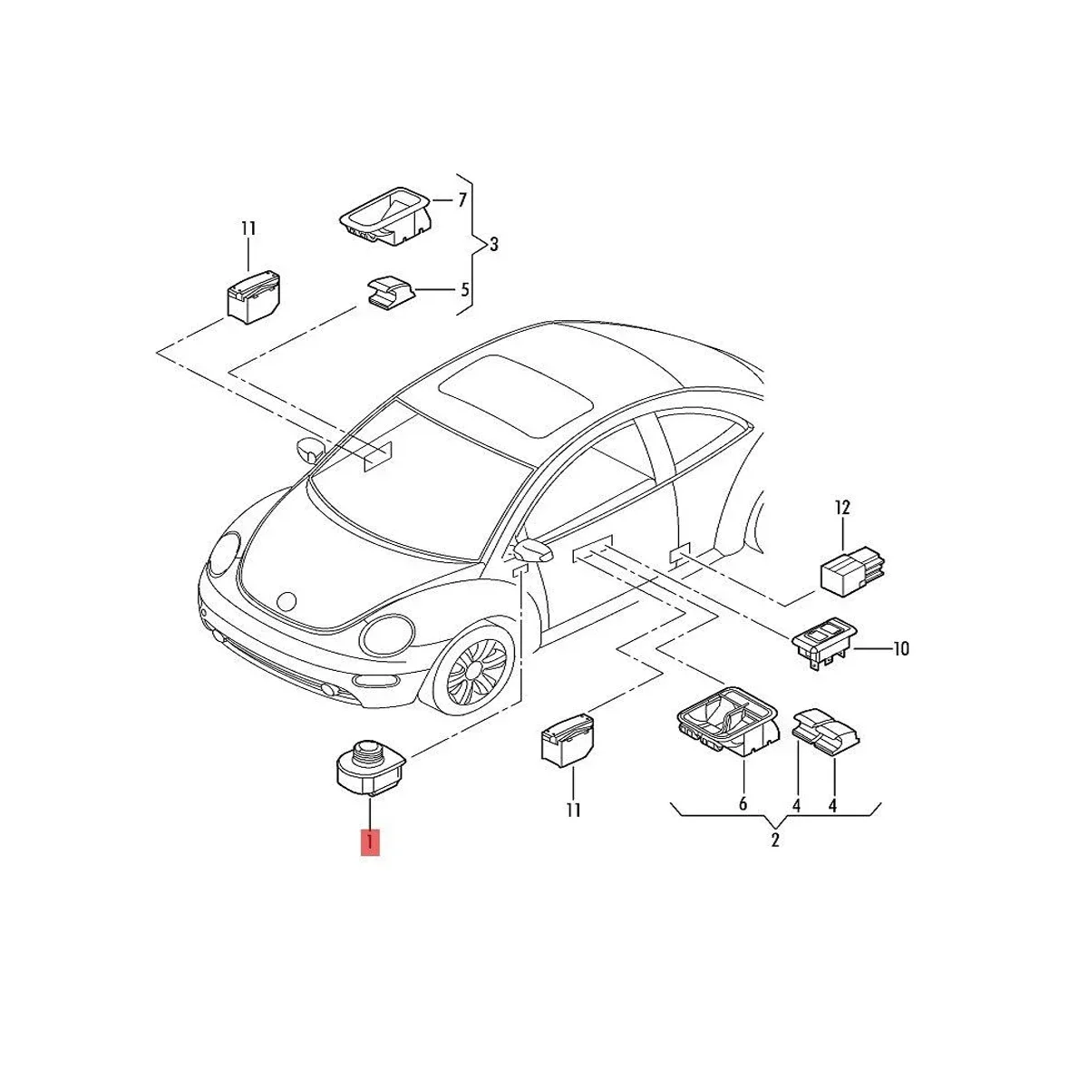 For VW Golf 4 GTI R32 Passat B5 Jetta A4 Bora MK4 Beetle 1J1959565E01C New Rear View Mirror Heated Folding Switch Button 6