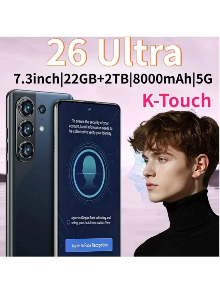 K-Touch 26 Ultra Android 15 Handy 22GB+2TB Smartphone 7,3 Zoll Mobiltelefon 5G Dual-SIM-Karte 8000mAh 16MP+48MP Kamera Mobiltelefone