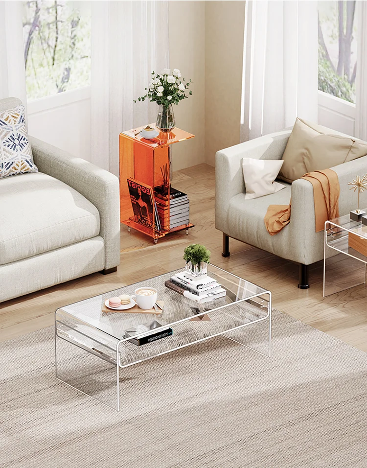 Acrylic Transparent Coffee Table,Home Living Room,TV Cabinet,Sofa,Central Tables,Modern Bay Window,Low Table,Movable Furniture