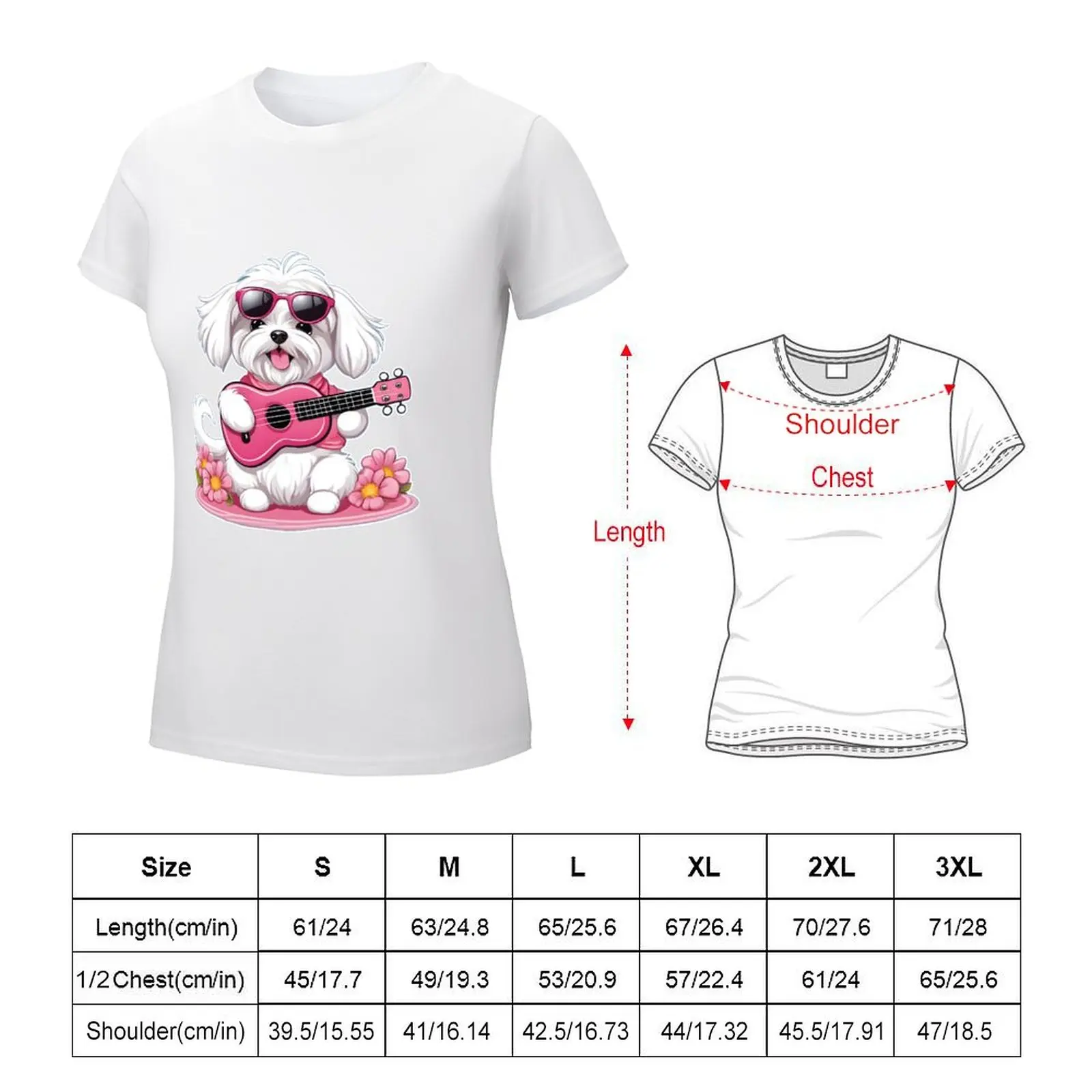 Cute Chill'n Maltese with Pink Shades and Guitar T-shirt cute clothes plus size tops t-shirts for Women loose fit