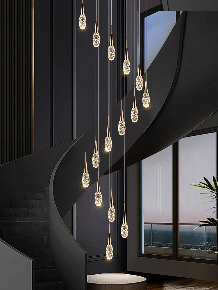 

Designer Staircase Chandelier Villa Living Room Lighting Hanging Kitchen Light LED Minimalist Family Apartment Deluxe Chandelier