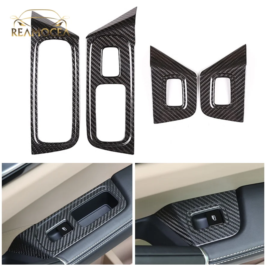 Reamocea Real Dry Carbon Fiber Car Window Lifting Switch Cover Trim For Porsche Cayenne 2018 2019 2020 2021 Interior Accessories