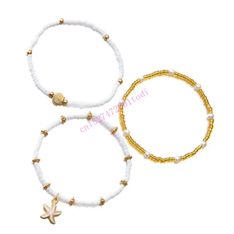 M76B Versatile Beach Jewelry Set Shell Bead Anklet Bracelet Necklace Adjustable