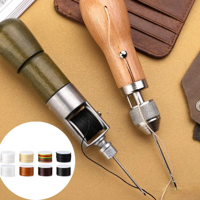 DIY Leather Sewing Awl Kit Waxed Thread Hand Sewing Tools Leather Craft Edge Stitching Belt Strips Shoemaker Canvas Repair Tools