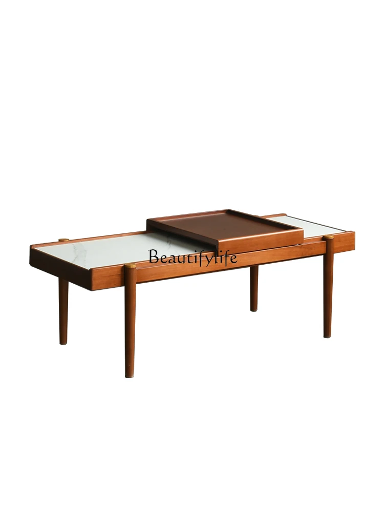 

Stone Plate Coffee Table Italian Minimalist Black Coffee Table Dual-Use Light Luxury Modern Living Room Furniture