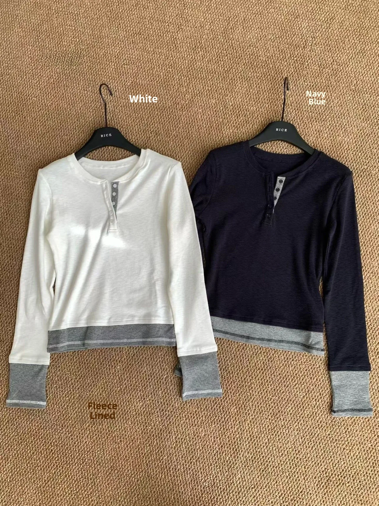 Commute Sle Fce Forrado f Cuello abierto Color Blo Falso Base de dos piezas irt Pequeño irt Versión coreana Slim Fit Algodón...