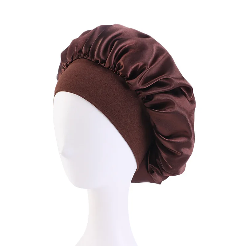 Neue frauen Satin Solide Breitkrempige Schlaf Hut Unisex Kopf Wrap Elastische Band Kappe Haarpflege Motorhaube Nacht Hut motorhaube de nuit – Detail 21