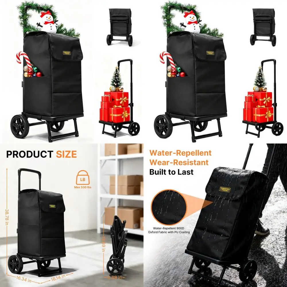 Zusammenklappbarer Einkaufswagen mit doppeltem Funktionsfunktion und wasserdichter Tasche von 57 lb, 330 Pfund Tragkraft, Treppensteigerräder für Lebensmittel, Wäsche und Bewegungen