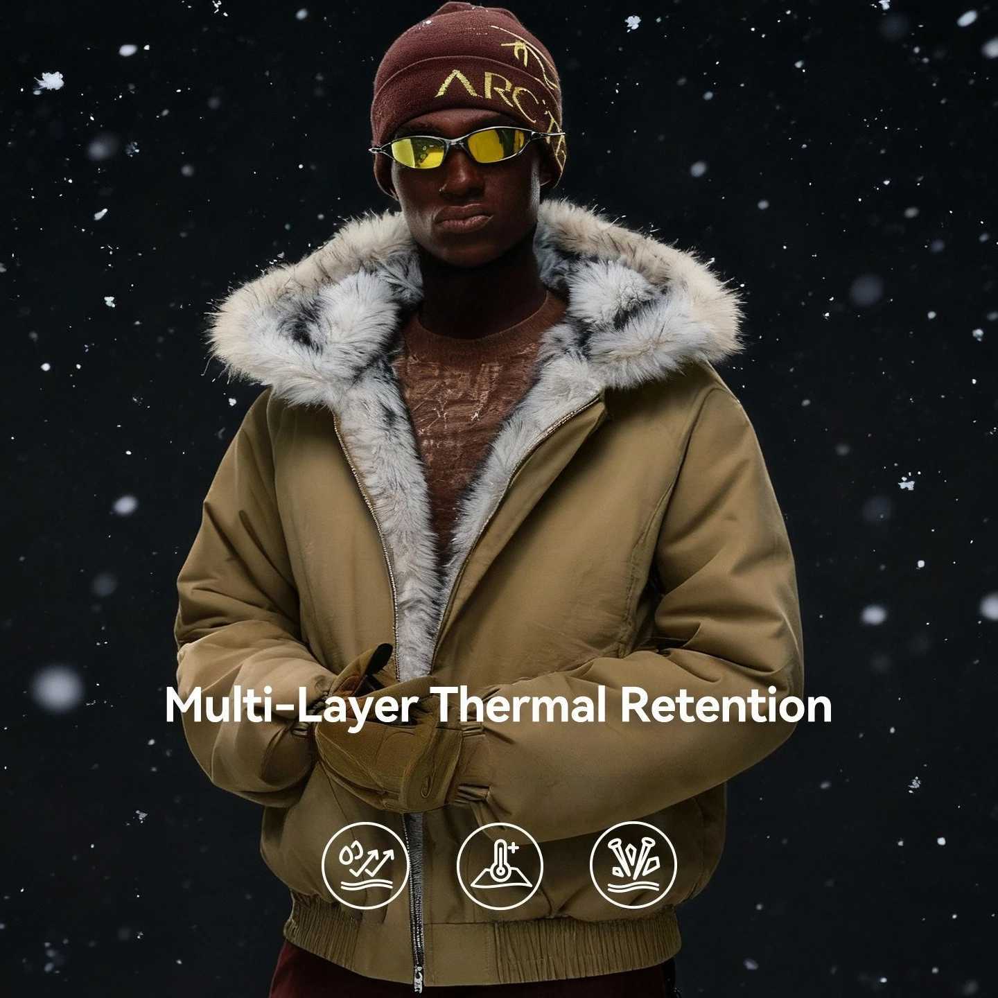 Men's Winter Mountain-inspired Coat: Windproof Water-repellent Hooded Design with Multi-Layer Thermal Retention Supreme Warmth