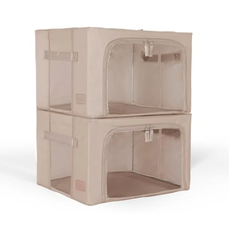 

Beau' Foldable Stackable Fabric Home Storage Boxes with Steel Frames - Set of 2 Compact
