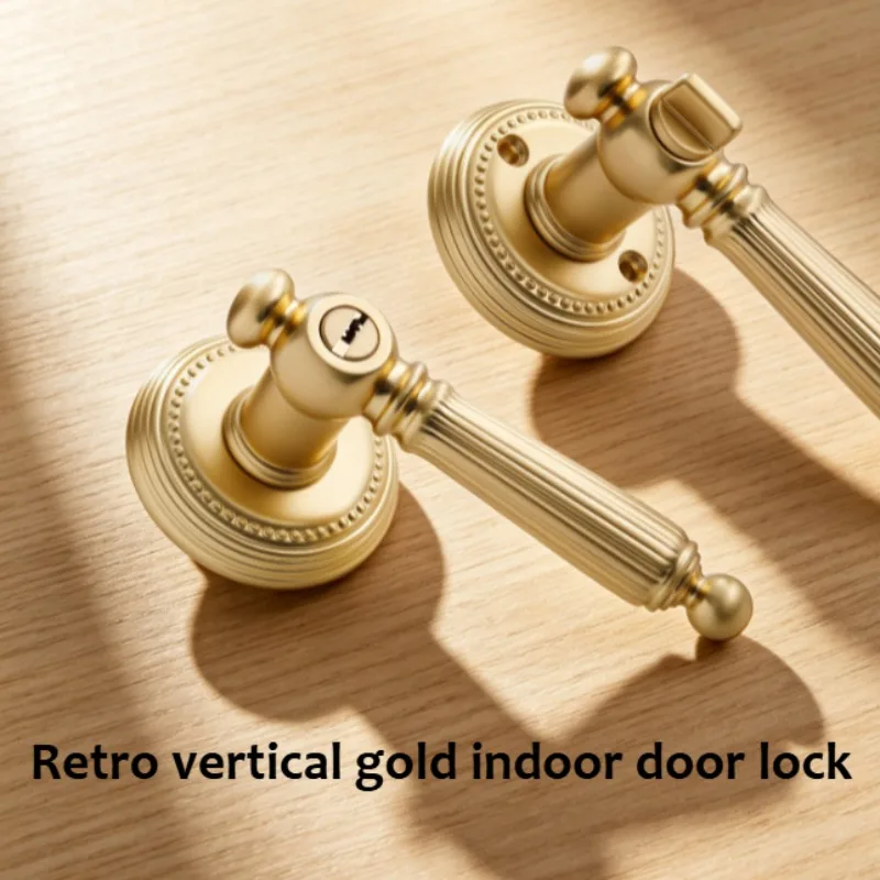 Golden indoor household bedroom wooden door handle bathroom single tongue silent door lock