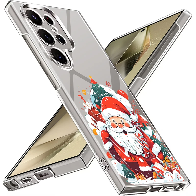 크리스마스 트리 폰 케이스 삼성 갤럭시 S25 엣지 S24 S22 울트라 플러스 S23 S21 FE A56 A16 A55 A36 A26 A15 5G 투명 하드 커버