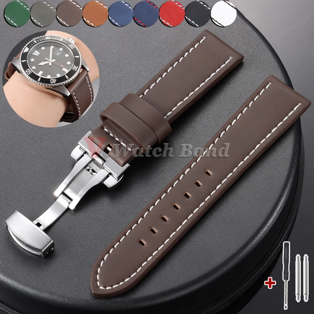 Original-Uhrenarmband für Seiko, 18 mm, 20 mm, 22 mm, 24 mm, Vintage-Armband, schwarz, braun, für Smartwatch-Zubehör