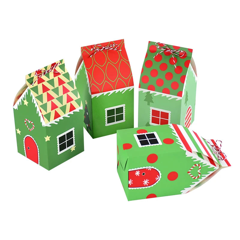 4/12pcs House Shape Christmas Gift Box Candy Cookie Packaging Supplies Xmas Tree Ornaments Home Decoration Navidad New Year 2025