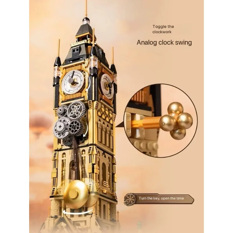 Klokkentoren Bouwstenen Steampunk Grote Puzzel Gebouw Speelgoed Pantasy Stapelblokken Bouwspeelgoed Ornament Kerstcadeau