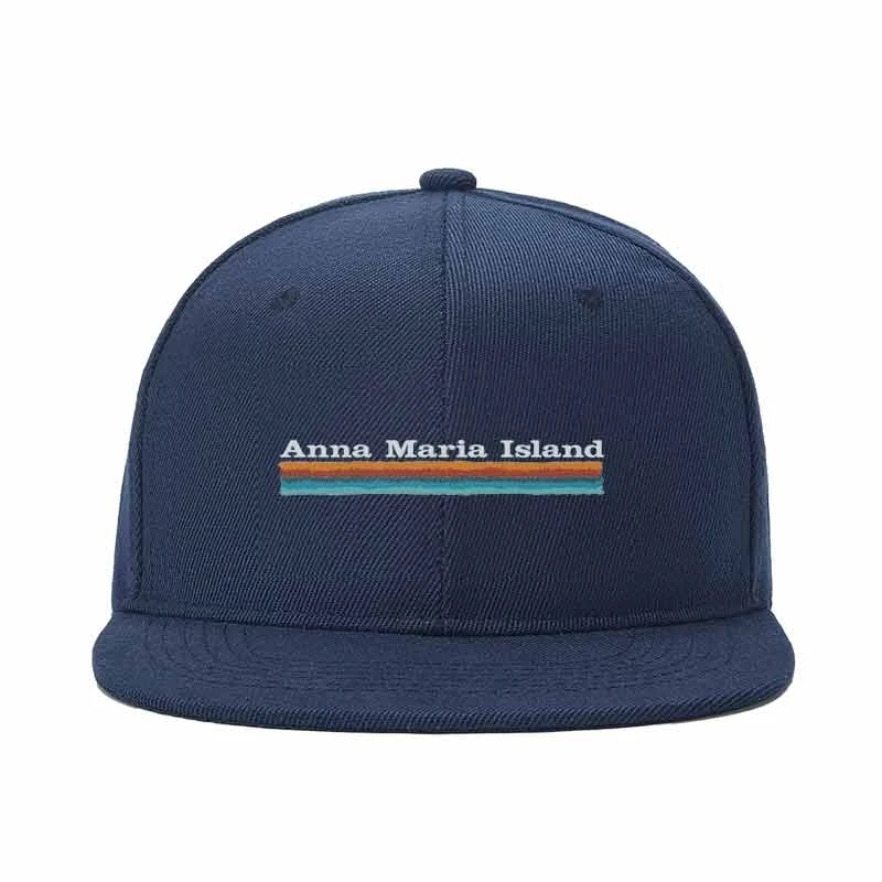 Men Women Unisex Flat Brim Snapback Cap Anna Maria Island Retro Rainbow Stripe Graphic Hat Vintage Adjustable Breathable