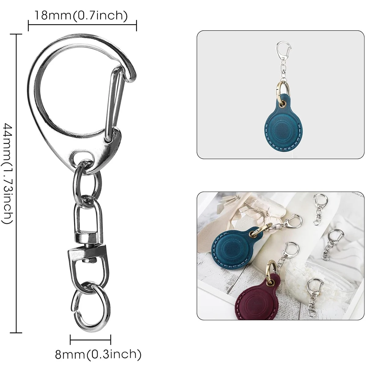10/30/50 Sets Lobster Claw Clasps for Keychain Clip, C-Shaped Swivel Snap Hooks Key Chain Rings DIY Making Kit for Crafts