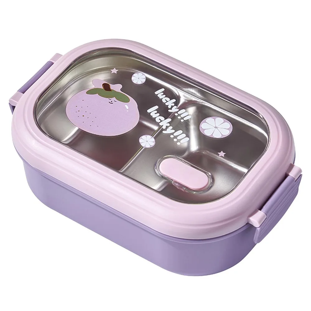 

Portable Leak-Proof Fruit Lunch Box Stainless Steel 2 Compartments Lunch Container Insulation 1000ml Food Storage Box Girls