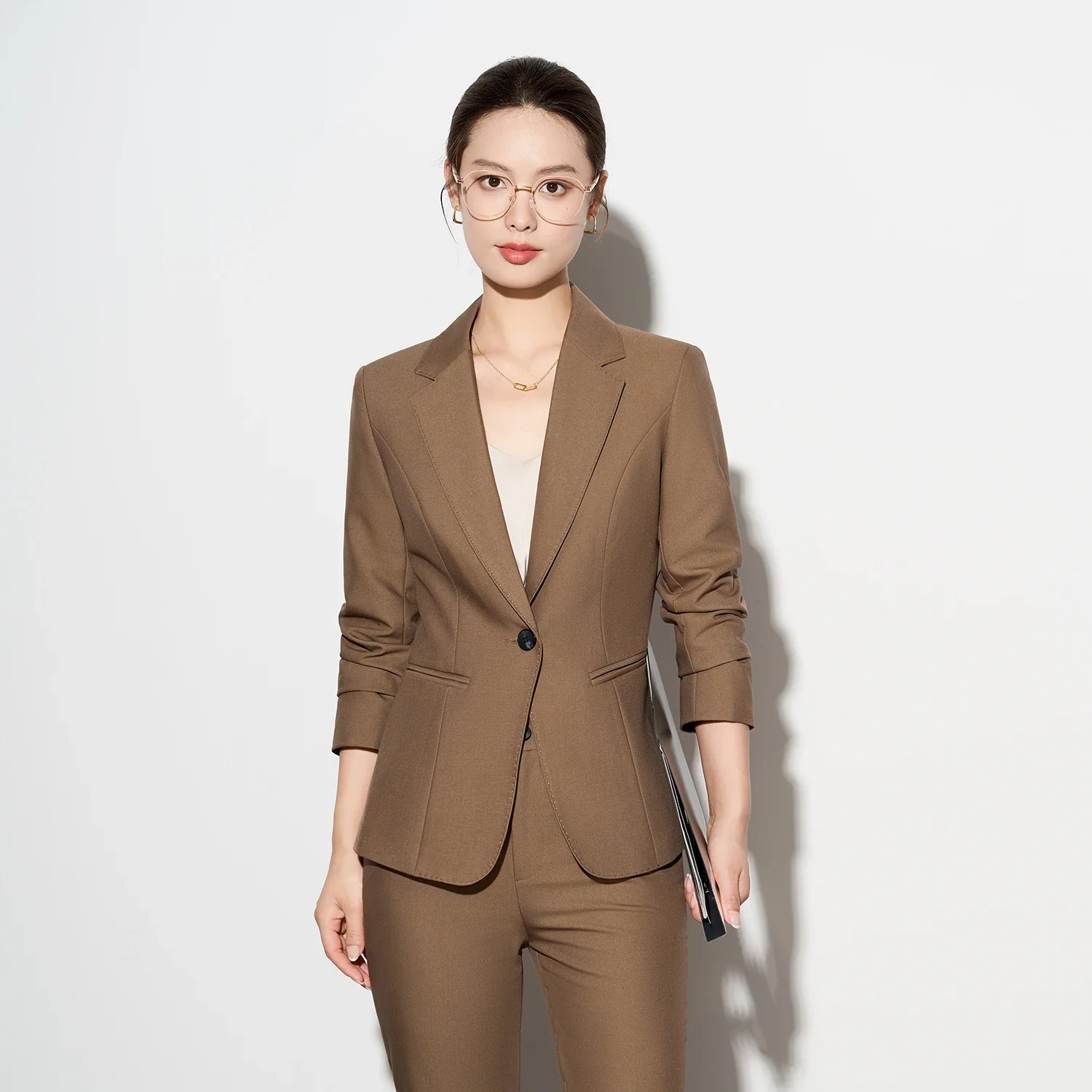 

Брюки для делового костюма Café Brown Professional, весна-осень 2026, на одной пуговице, для офиса