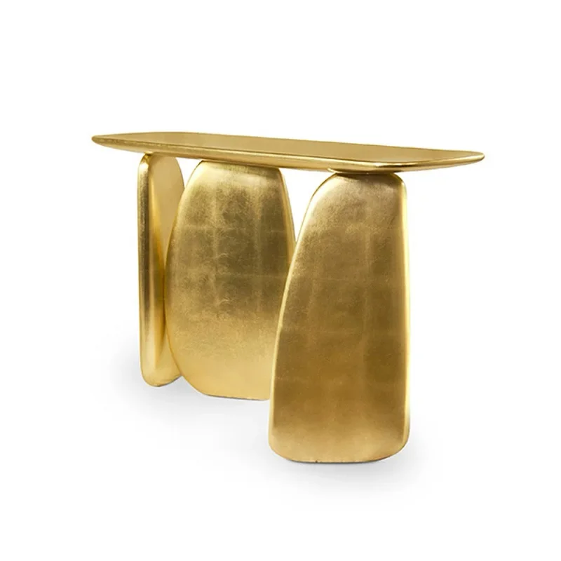 

Portuguese high-end home solid wood sticker gold foil luxury entrance table living room against the wall designer Dongguan