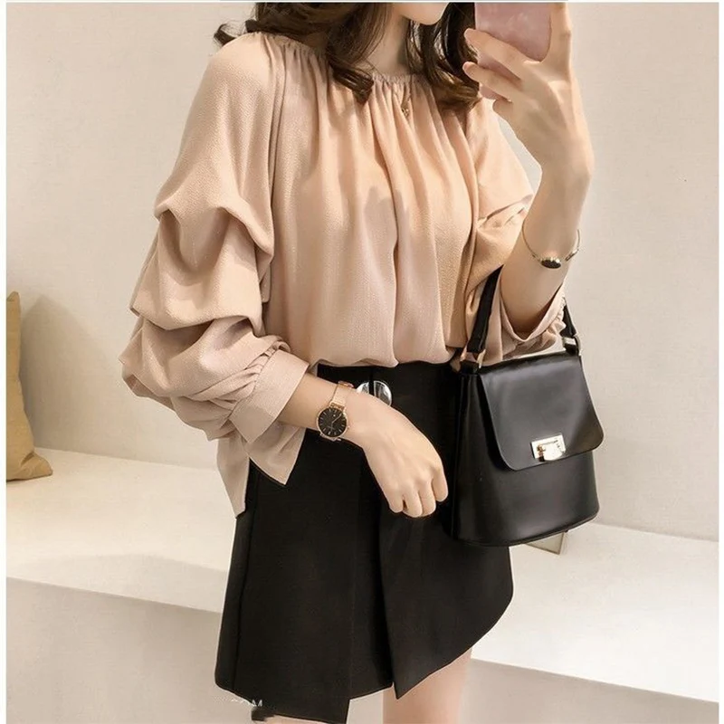 Off Shoulder Chiffon Short Sleeved Shirt for Women\'s Spring Autumn New Western Style Temperament Elegant Loose Versatile Top