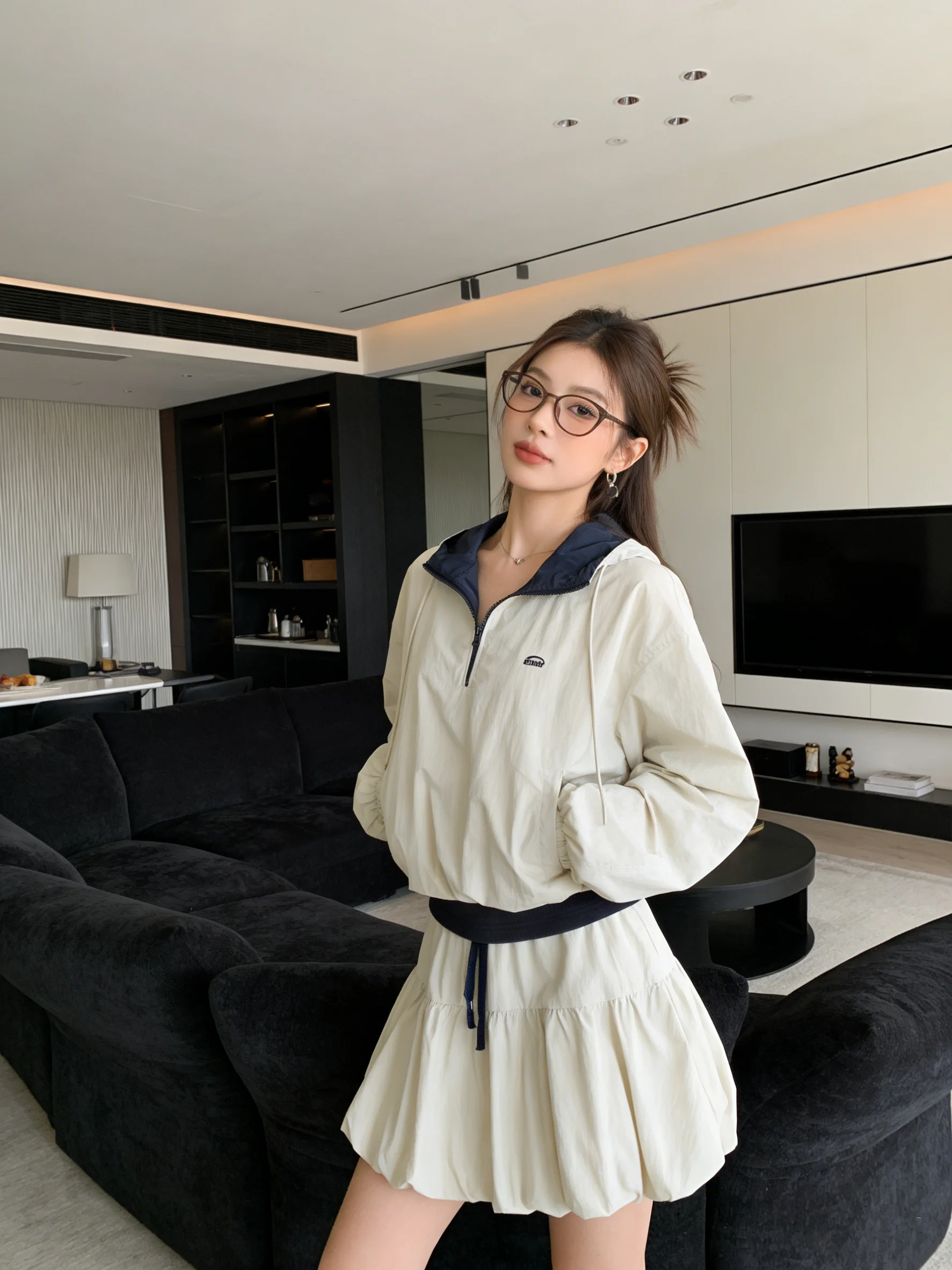 

Casual Embroidered Design Hat Jaet And Skirt Set High Waist Flower Bud f Skirt Breathable ort Sve Long Sve Sprin...