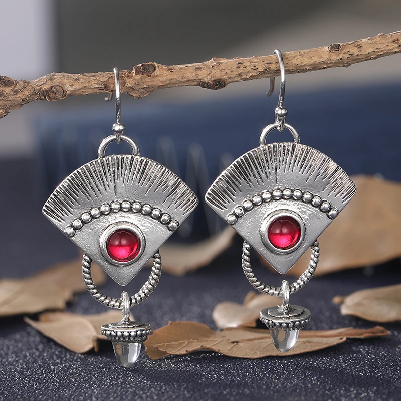 Europe and The United States Personality Creative Silver Fan-shaped Drop Earrings Ladies Niche Retro Jewelry Accessories