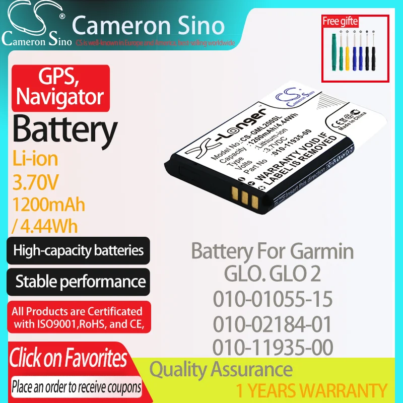 Caméra pour Garmin GLO, batterie GLO 2 010-01055-15 010-02184-01 s'adapte Garmin 010-11935-00 GPS, Navigateur batterie 1200mAh