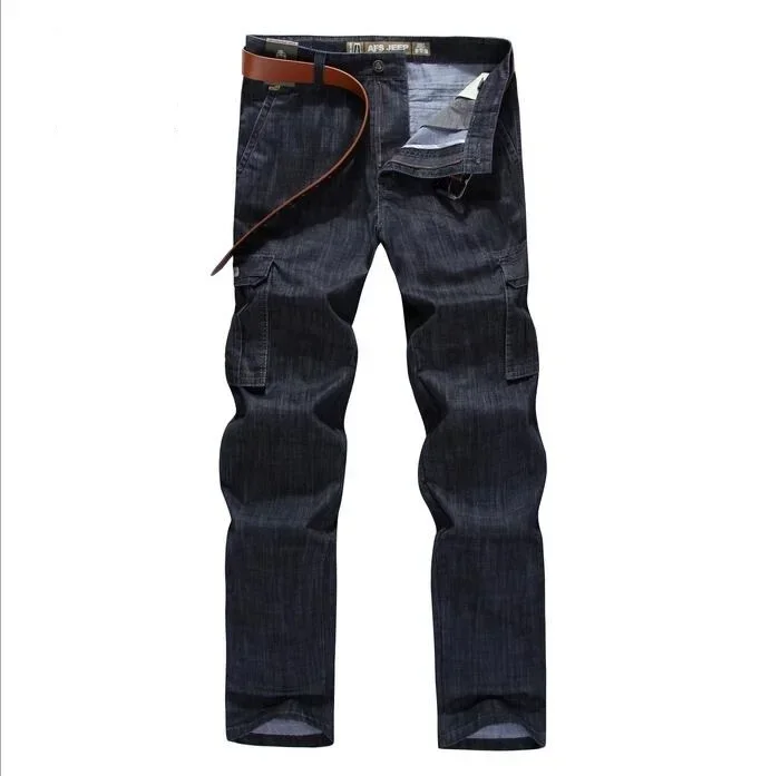 Men's Jeans Pants Workwear Multi-pockets Military Straight Motorcycle Denim Cargo Pants Men Casual Biker Long Trousers Men Cloth