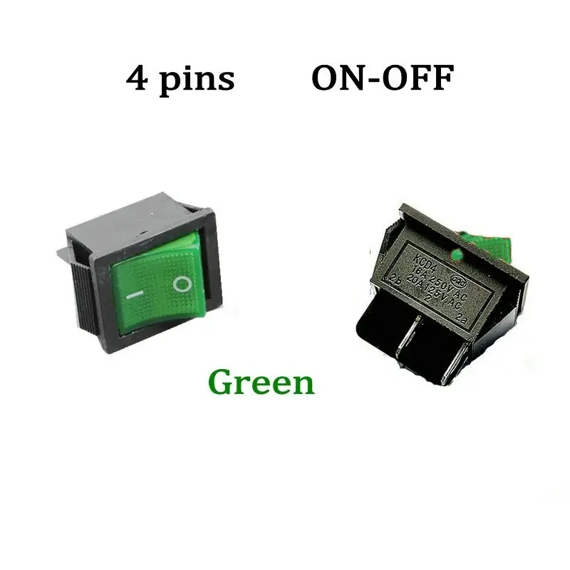 QQQ5pcs 4 Pins ON/OFF 16A 250V KCD4 Boat Rocker Switch with GREEN Light Power Indicate Rocker Switch