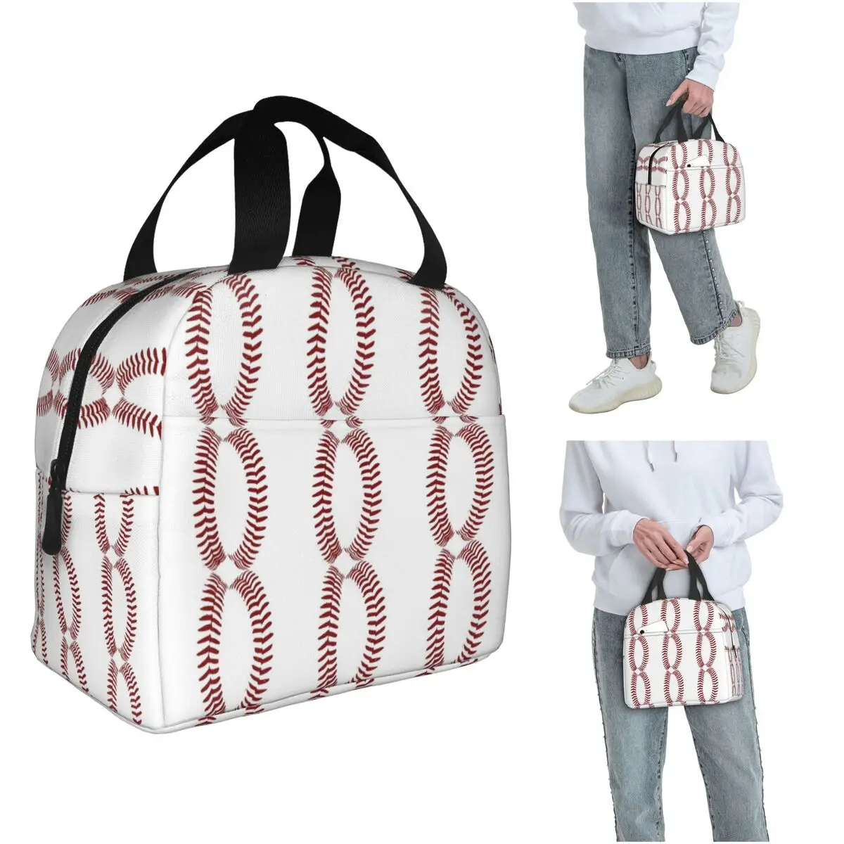 

Softball Baseball Lace Insulated Lunch Bag for Women Office Cooler Thermal Food Box Tote Portable Lunch Boxes Container