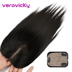 Veravicky 7*10 8*12 9*14 cm Silk Base 100% Real Remy Human Hair Topper Hair With Clip Extensions Black And Brown Color 10
