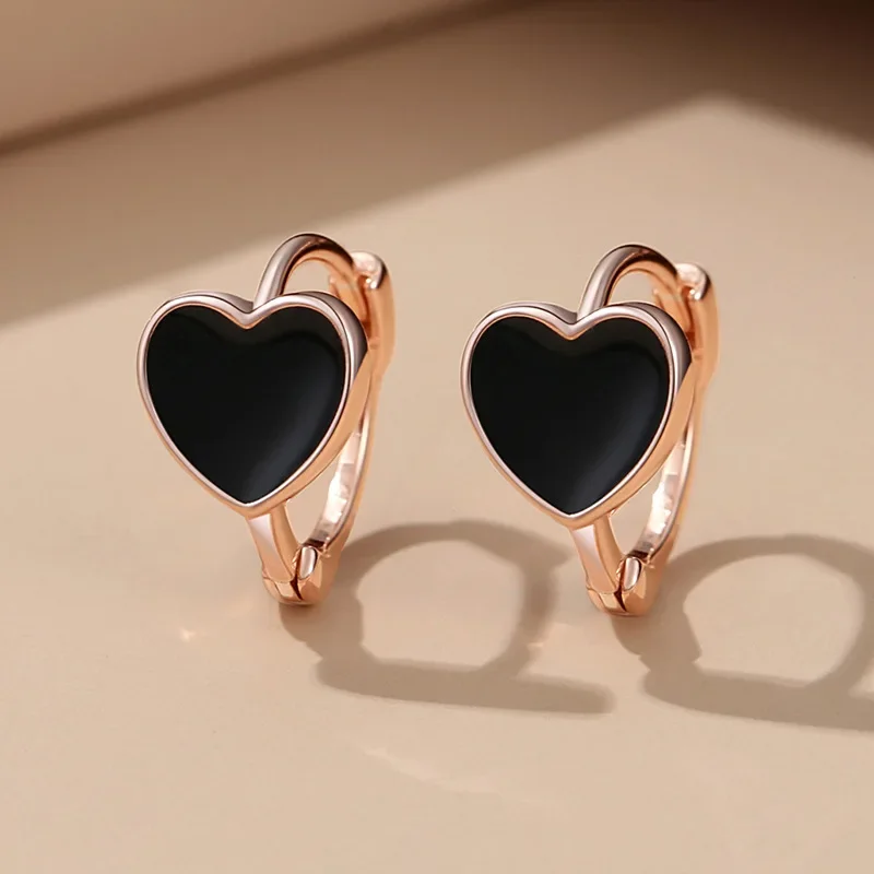 Huitan Trendy Black Heart Hoop Earrings for Women Simple Stylish Versatile Ear Accessories Delicate Low-key Modern Party Jewelry