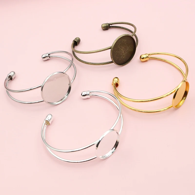 Cqhcyb 2pcs 20mm 25mm taille intérieure BRICOLAGE Bracelet Cabochons Blanc Base Réglage Plateau Lunette BRICOLAGE Fabrication De Bijoux Accessoires Résultats