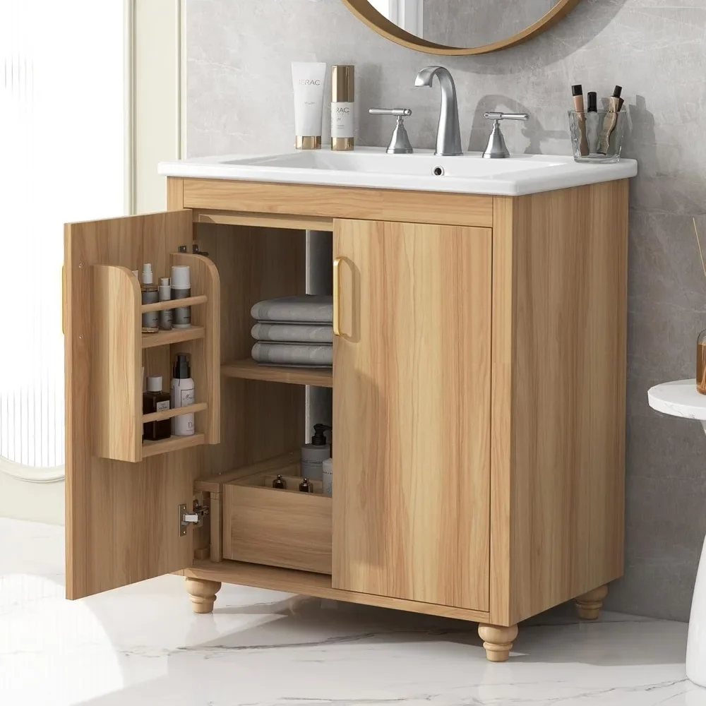 

30 inch Bathroom Vanity with Sink, Solid Wood Bathroom Storage Cabinet with 1 Drawer and 2 Doors, Storage Racks, Freestanding Ba