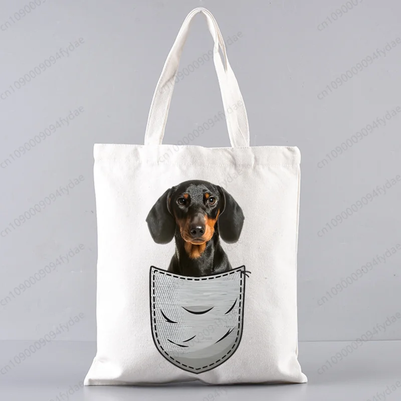 Dachshund Cute Dog Harajuku Art Shopping Bags  Printed Cartoon Reusable  Bag Handbag Shoulder Bags Custom Handbags Women