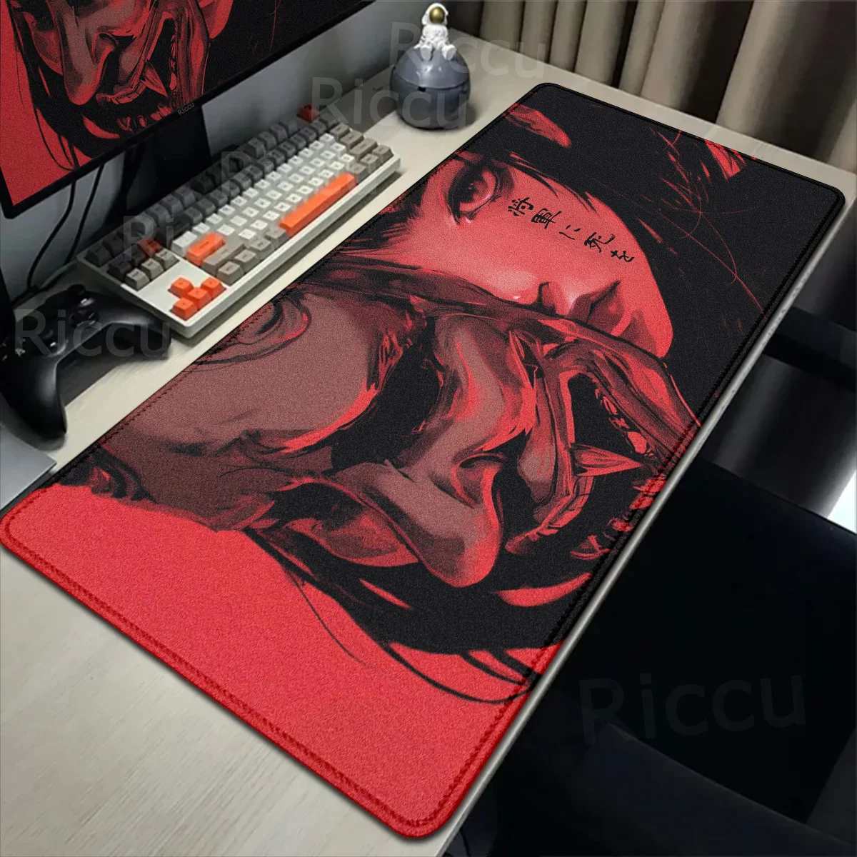 40x90cm Gaming Samurai Oni Mauspad Japan Maske Mädchen Schreibtischunterlage Großer Gamer Professionelles Premium Mousepad Geschwindigkeitsregelungszubehör