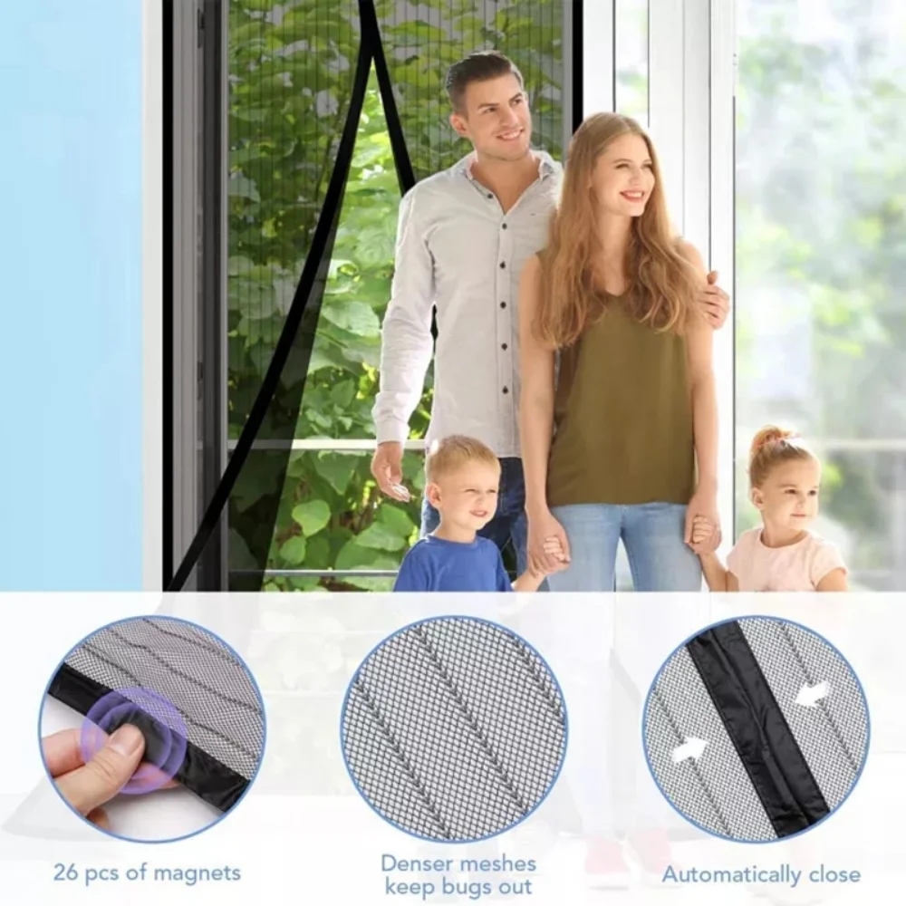 Punch-free Strong Magnetic Door Curtain Anti Bug Insect Fly Mosquito Net Side Open Style Automatic Closing Invisible Mesh Gauze