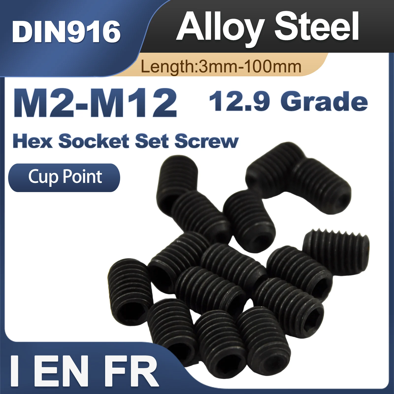 3/20pcs/lot M2.5 M3 M4 M5 M6 M8 M10 DIN916 Black Stainless Steel Hex Hexagon Socket Allen Cup Point Set Screw Headless Bolt