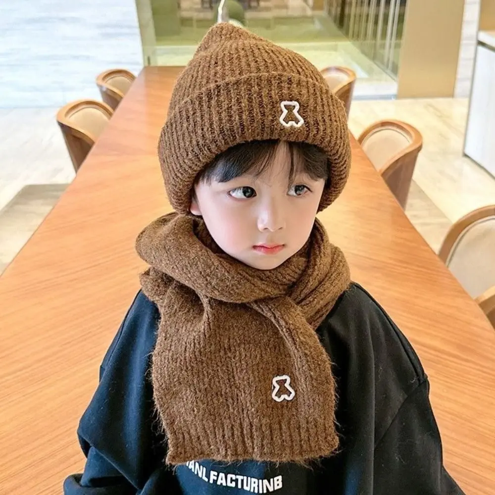 Fashion Autumn Winter Hat Scarf Set Cute Thick Warm Scarf Cold Proof Windproof Knit Hat for Baby